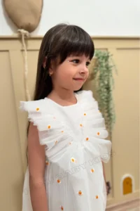 penu baby kids White Sleeveless Ruffle Detailed Daisy Embroidered Baby Girl Dress - Image 7