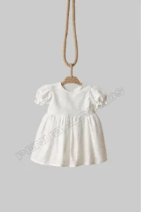 penu baby kids Ecru Short Sleeve Cotton Scallop Fabric Snap Closure Baby Girl Dress - Image 5