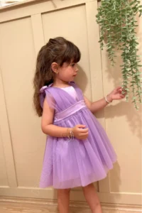penu baby kids Lilac Satin Top, Big Bow on the Back, Small Bow Detail on the Shoulder, Tulle Baby Girl Dress