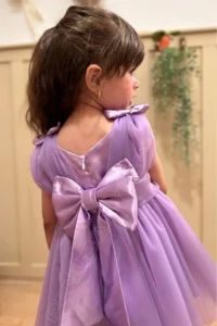 penu baby kids Lilac Satin Top, Big Bow on the Back, Small Bow Detail on the Shoulder, Tulle Baby Girl Dress - Image 2