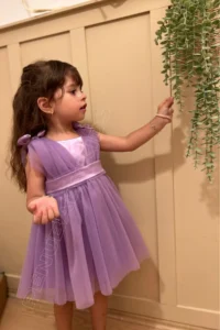 penu baby kids Lilac Satin Top, Big Bow on the Back, Small Bow Detail on the Shoulder, Tulle Baby Girl Dress - Image 4