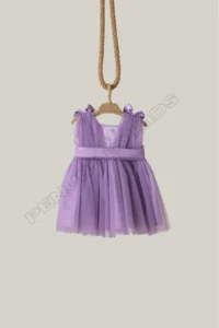 penu baby kids Lilac Satin Top, Big Bow on the Back, Small Bow Detail on the Shoulder, Tulle Baby Girl Dress - Image 6