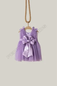 penu baby kids Lilac Satin Top, Big Bow on the Back, Small Bow Detail on the Shoulder, Tulle Baby Girl Dress - Image 7