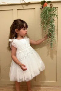 penu baby kids White Top, Satin, Big Bow on the Back, Small Bow Detail on the Shoulder, Tulle Baby Girl Dress