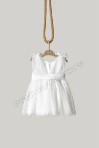 penu baby kids White Top, Satin, Big Bow on the Back, Small Bow Detail on the Shoulder, Tulle Baby Girl Dress - Image 6
