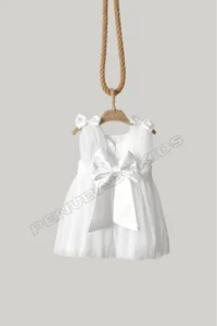 penu baby kids White Top, Satin, Big Bow on the Back, Small Bow Detail on the Shoulder, Tulle Baby Girl Dress - Image 7