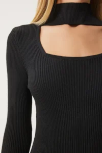 Happiness İstanbul Women's Black Cut Out Detailed High Collar Ribbed Knitwear Dress FN03388 - Image 5