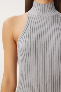 Happiness İstanbul Women's Stone Open Shoulder Wrap Ribbed Knitwear Dress FN03424 - Image 3