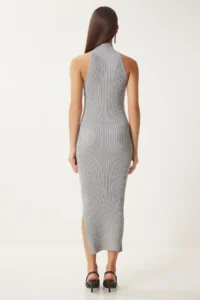 Happiness İstanbul Women's Stone Open Shoulder Wrap Ribbed Knitwear Dress FN03424 - Image 5