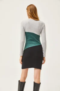 Olalook Women's Gray Green Black Color Block Raised Mini Dress - Image 5