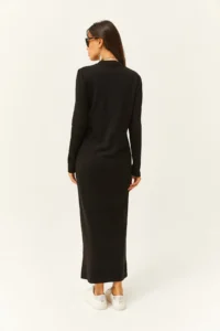 Olalook Women's Black Crew Neck Long Knitwear Dress - Image 6