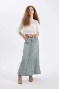 DeFacto Fashion Fit with pocket Jeans Maxi Skirt - Image 3