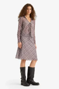 DeFacto A Form Checkered Normal Waist Tulle Midi Skirt - Image 5
