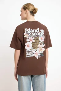 TRENDYOLMİLLA Brown Floral Oversized/Wide Pattern Back Printed LONG 100% Cotton Knitting T-Shirt - Image 4
