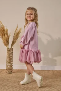 Minipodyum Girls' Dress Tulle Detailed Printed - Image 3