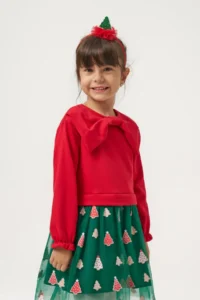 Minipodyum Girl's Christmas Dress with Bow Collar and Crown Gift - Image 4