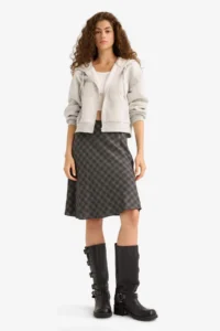 DeFacto A Form Checked High Waist Viscose Midi Skirt - Image 3