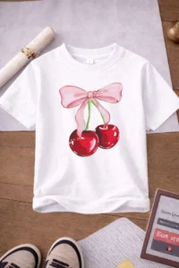 twins tailors Ribbon and Cherry Printed 3-Pack Black-White-Red Girls' T-Shirt - Image 4