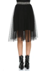 Quincey Women's Black Dore Dore Belted Elastic Tulle Skirt Ek2349 - Image 2