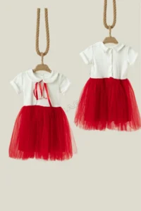 penu baby kids Red Ribbon Baby Collar Short Sleeve Baby Girl Dress - Heidi - Image 5