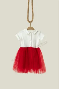 penu baby kids Red Ribbon Baby Collar Short Sleeve Baby Girl Dress - Heidi - Image 7