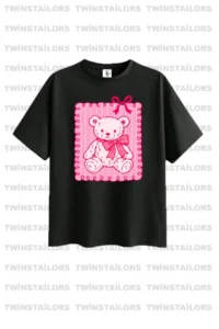 twins tailors Kudale And Teddy Bear Printed 3-Pack Pink-Black-Beige Girls' T-Shirts - Image 3