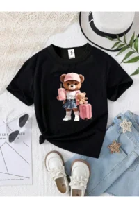 twins tailors Teddy and Kurdale Printed 3-Pack Black-White-Black Girls' T-Shirts - Image 2