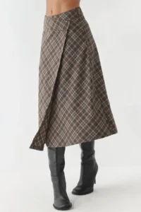 Hiccup Button Closure Plaid LONG Skirt - Image 6