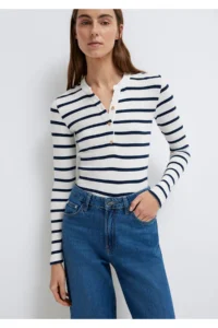 Mavi Button Detailed Striped T-Shirt Fitted -86625 - Image 2