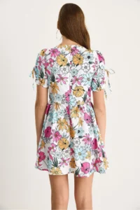 Bianco Lucci Women's Floral Patterned Bow Detailed Mini Dress 602 - Image 6