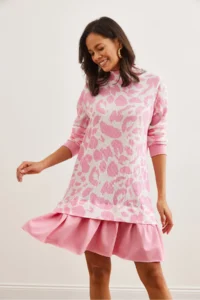 Olalook Women's Ecru Pink Garnished Thessaloniki Dress - Image 4