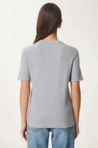 Happiness İstanbul Women's Gray Melange Cotton Basic Knitted T-Shirt - Image 6