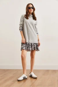 Olalook Women Gray Black Garnili Thessaloniki Elbise - Image 2