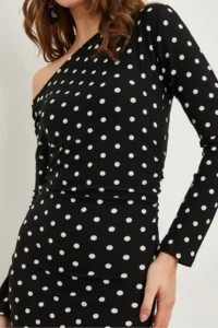 Olalook Women's Polka Dot Black Boat Neck Knitted Mini Dress - Image 6