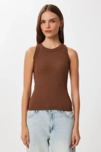 Lovelyİstanbul Pack of 2 Ribbed Knitted Undershirt  BROWN BISCUIT - Image 4