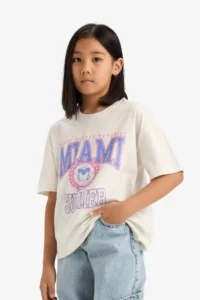 DeFacto Oversize Wide Fit Crew Neck Short Sleeve T-Shirt Girl Child - Image 4
