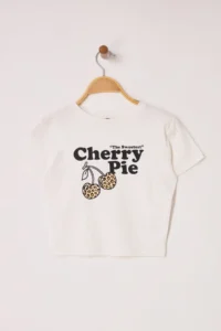 TRENDYOLMİLLA Ecru Slogan and Cherry Printed Crop Fitted Knitting T-Shirt - Image 5