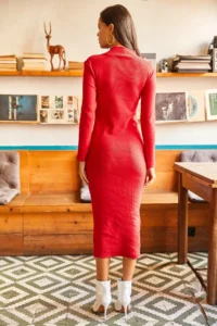 Olalook Women's Red Lycra Shawl Long Camisole Dress - Image 2
