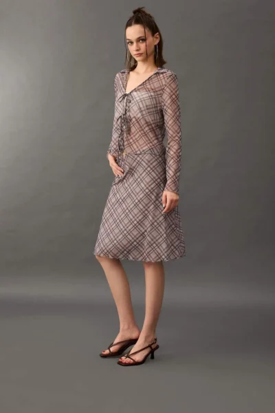 DeFacto A Form Checkered Normal Waist Tulle Midi Skirt