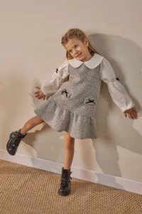 Minipodyum Girls' Dress Baby Collar Shirt Holiday Dress - Image 3