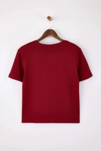 TRENDYOLMİLLA Wardrobe Essentials-Burgundy Regular/Normal Pattern padded Knitting T-Shirt - Image 9