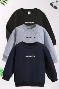 twins tailors Brooklyn Printed 3 Pack Unisex Grey-Black-Navy Blue Crew Neck Kids Sweatshirt