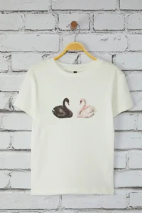 TRENDYOLMİLLA Ecru Swan Printed Fitted Knitting T-Shirt - Image 5