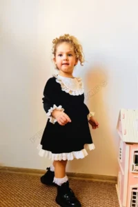 penu baby kids Black Lace Detailed Velvet Cotton Lined Baby Girl Dress - Image 4