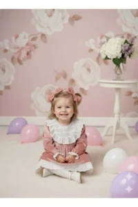 penu baby kids Pink Lace Detailed Velvet Cotton Lined Baby Girl Dress - Image 4