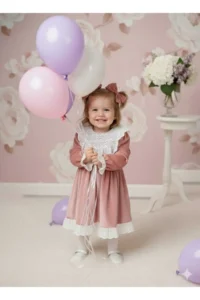 penu baby kids Pink Lace Detailed Velvet Cotton Lined Baby Girl Dress - Image 5