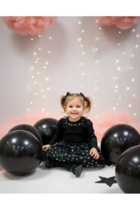 penu baby kids Black Long Sleeve Colorful Heart Tulle Skirt Girls Dress - Image 3
