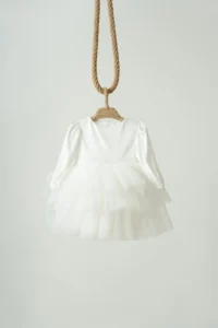 penu baby kids Ecru Velvet Fabric Skirt Layered Birthday Wedding Party Special Day Winter Girl Baby Girl Dress - Image 6