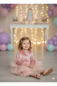 penu baby kids Pink Velvet Fabric Skirt Layered Baby Girl Dress - Image 3