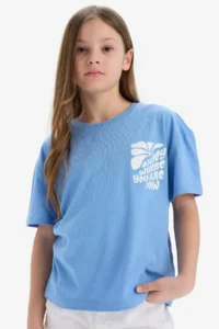 DeFacto Relax Fit Crew Neck Printed Short Sleeve T-Shirt Girls - Image 4